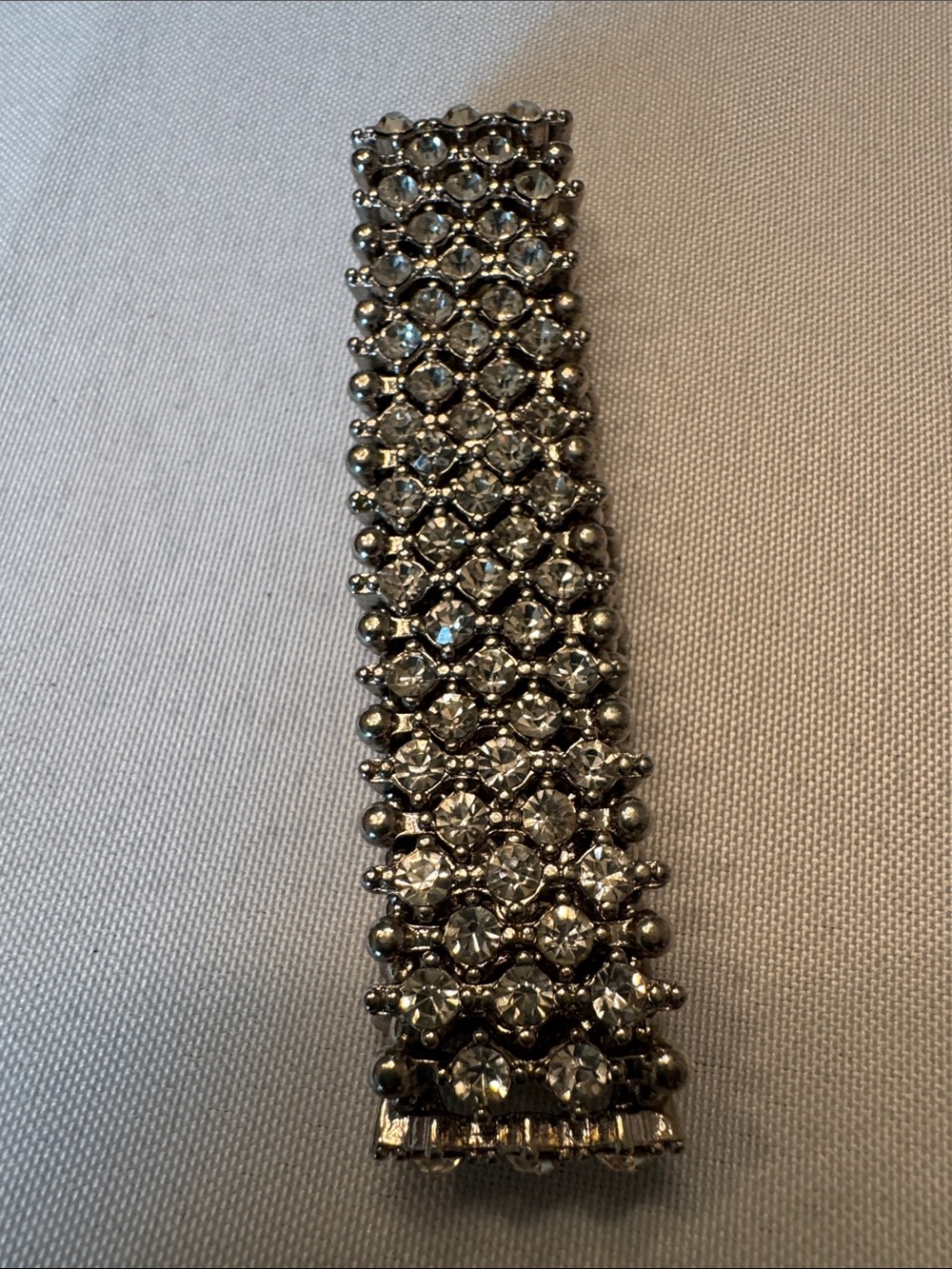 Rhinestone Stretch Bracelet - Silver Clear Crystal